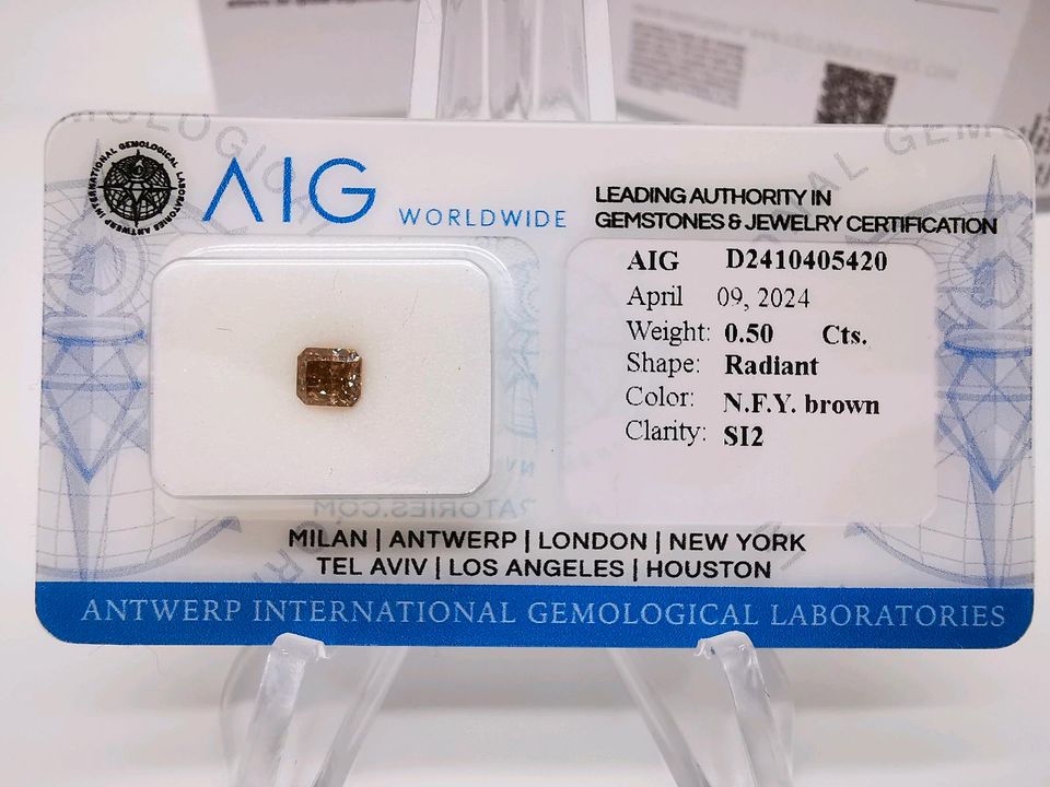 Diamant 0,50 ct AIG Zertifikat Gelb Braun Radiant Yellow Brown in Herne