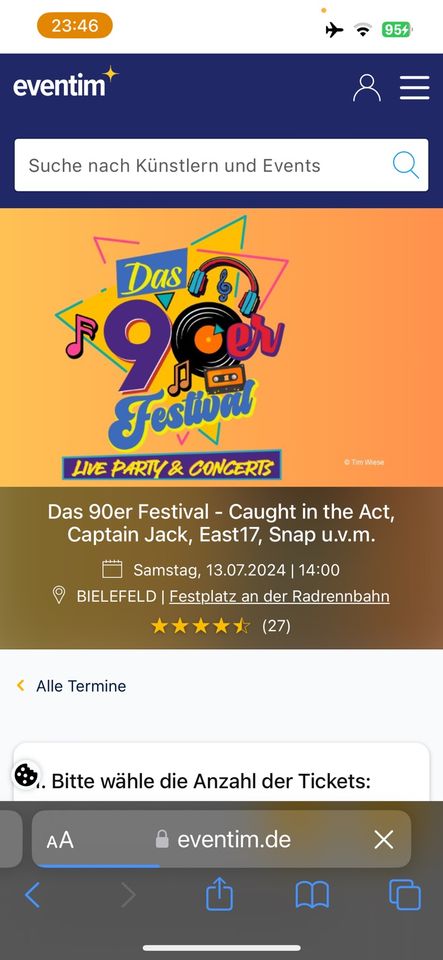 90er Jahre Festival Karten für den 13.7 in Bielefeld