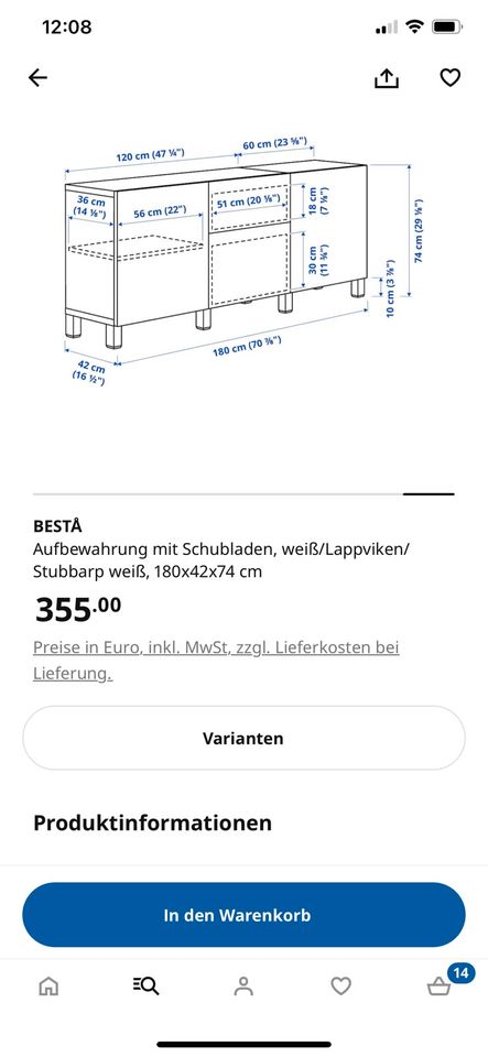 Ikea Sideboard Besta weiß in Schwerte