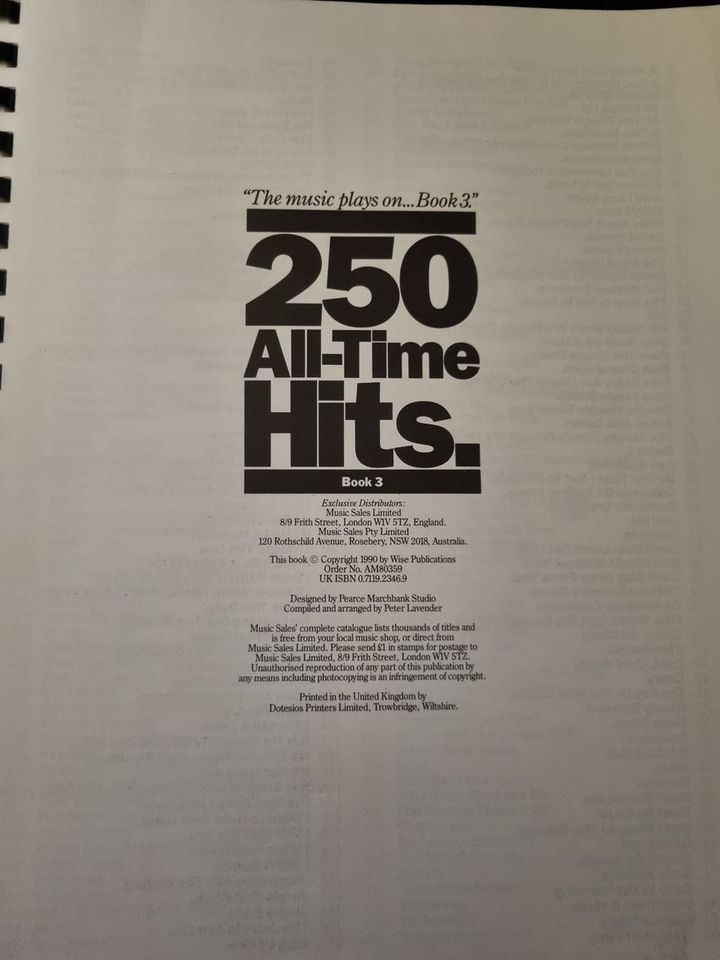 Songbook - 250 All-Time Hits - Book 3 - 1990 - Spiralbindung in Krefeld