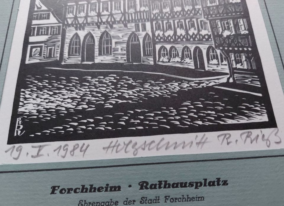 19.05.1984 Holzschnitt Forchheim von Rudolf Rieß. O € Versand!!!! in Asbach