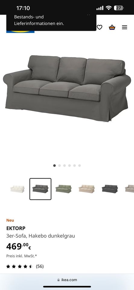 Ektorp Ikea 3 Sitzer grau / Couch & passender Hocker in Krien