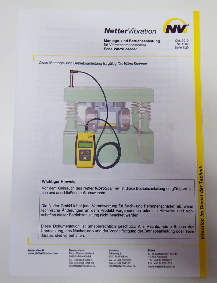 NV NetterVibration Vibro Scanner Vibrationsmessgerät Vibroscanner in Viersen