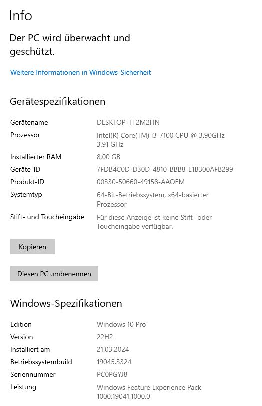 Lenovo ThinkCentre M710s PC Intel i3 7100 - 8GB Ram - 256GB SSD in Duisburg