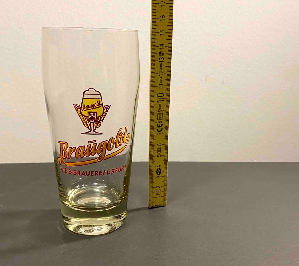 altes BIERGLAS Braugold VEB Brauerei Erfurt Emaille Malerei in Erfurt