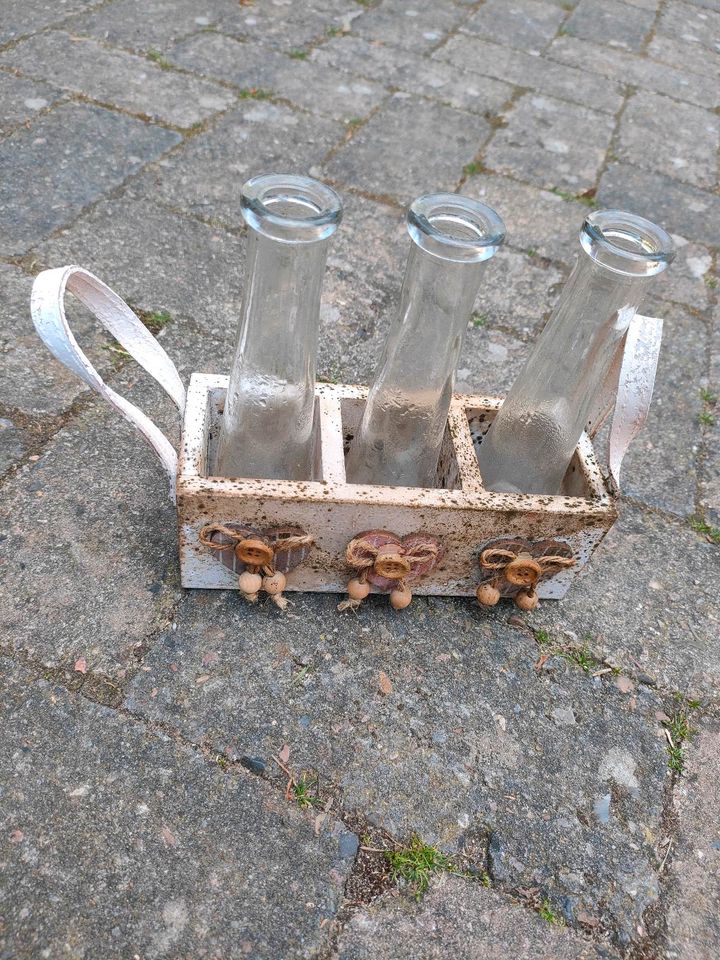 Deko Flaschen Holz Träger Holzkiste Glasflaschen Griff in Petershagen