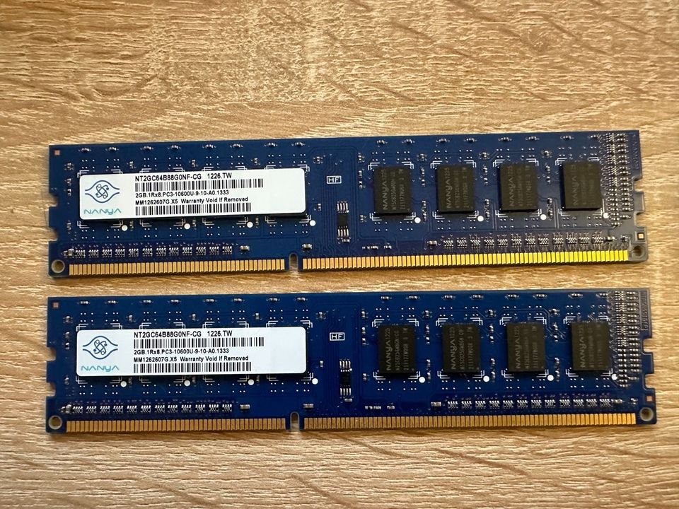 Nanya 4GB 2x 2GB DDR3 RAM 1Rx8 PC3-10600U-9-10-A0 Arbeitsspeicher in Flensburg