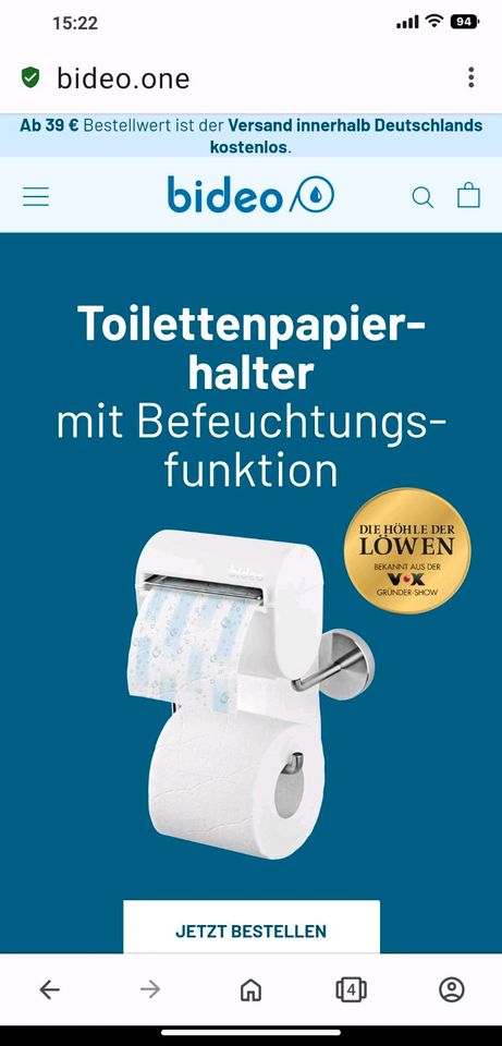 Bideo Toilettenpapierhalter mit Befeuchtungsfunktion in Babenhausen