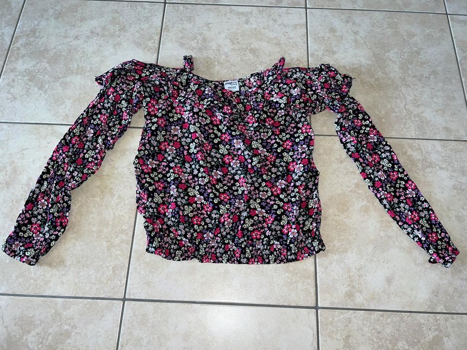 Gr.158/164: 2x Mädchen Langarmshirt Top Schulterfrei Crinkle in Obing