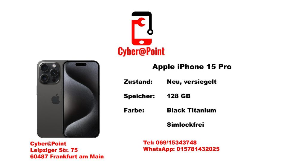 Apple iPhone 15 Pro 128GB NEU Händler in Frankfurt am Main