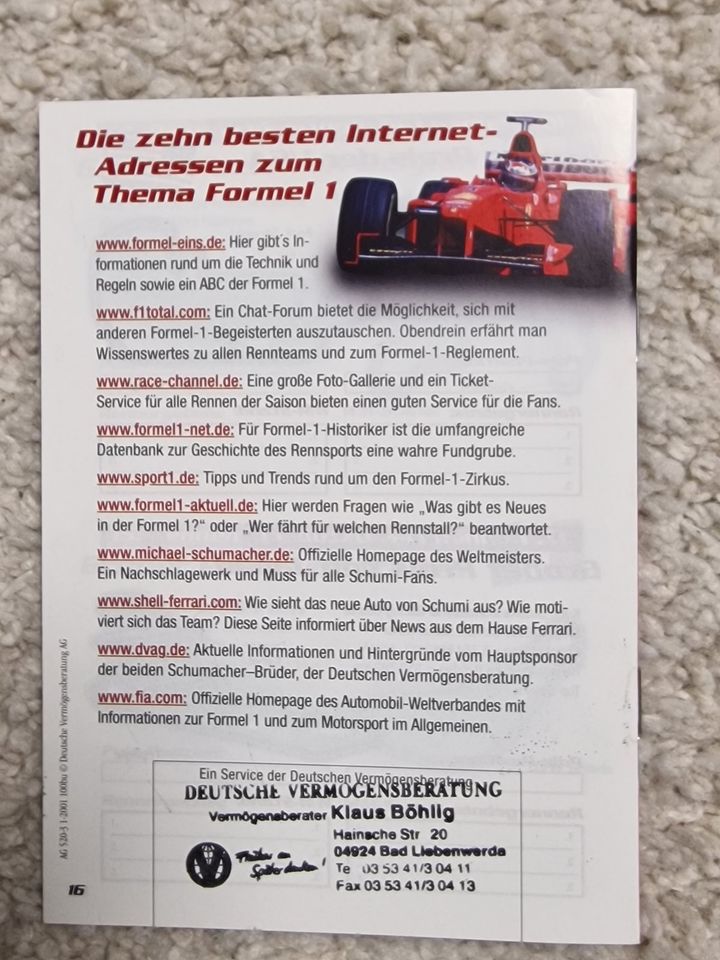 Zeitschrift, Michael Schumacher Formel-1-NEWS 2001 in Recklinghausen