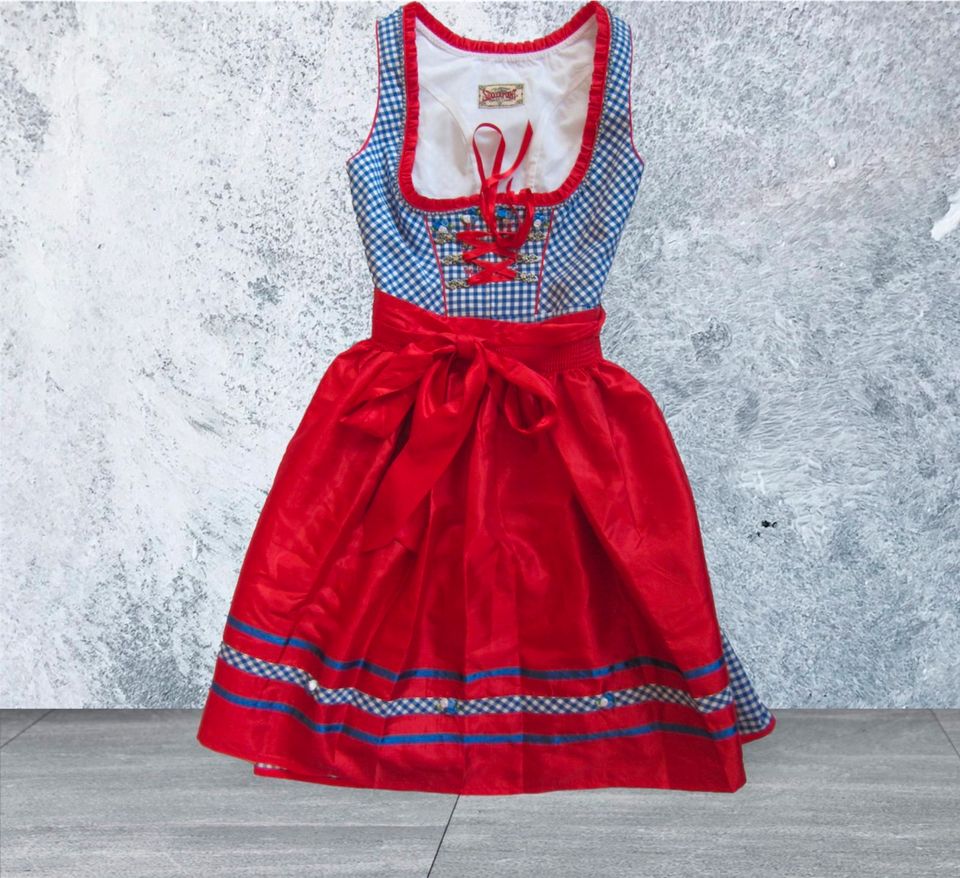 NEU Stockerpoint Dirndl Ira 34 Tracht blau rot Wiesn 164 Karo XS in Kissing