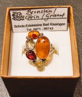 Silberring mit Bernstein, Granat u. Citrin, Größe 58 Hessen - Erzhausen Vorschau