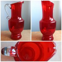 Vintage Glas Vase Henkelvase Krug 60/70er Jahre rot mundgeblasen Niedersachsen - Bad Bodenteich Vorschau