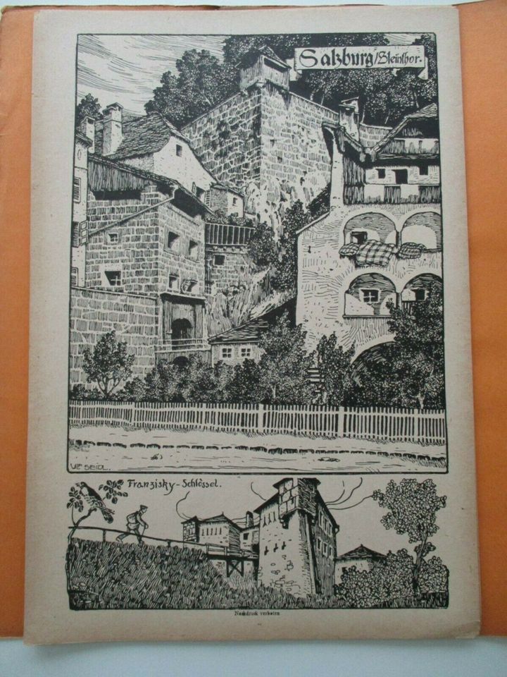 Vintage alte Federzeichnungen von Ulf Seidl über Salzburg in Bergisch Gladbach