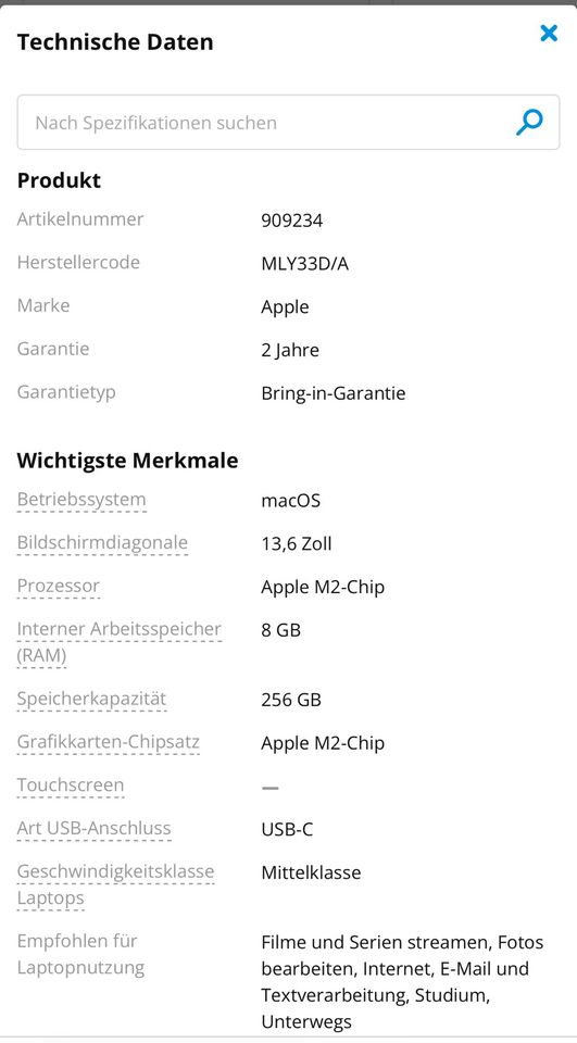 Apple MacBook Air (2022) Apple M2, blau in Düsseldorf