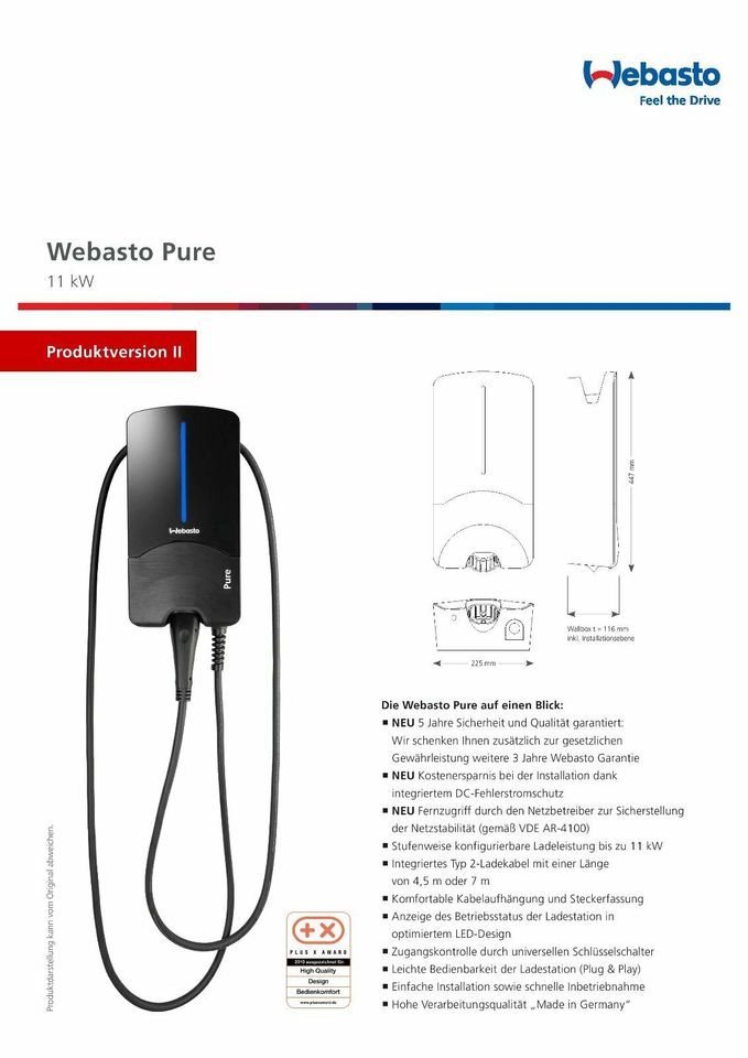 Webasto Wallbox Pure 11kW mit 7m Ladestation Ladegerät E Auto in Halle