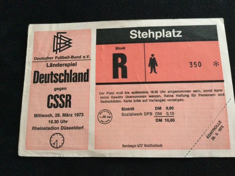 Fußball Eintritt Karte Länderspiel 1973 Düsseldorf gegen CSSR in Kiel