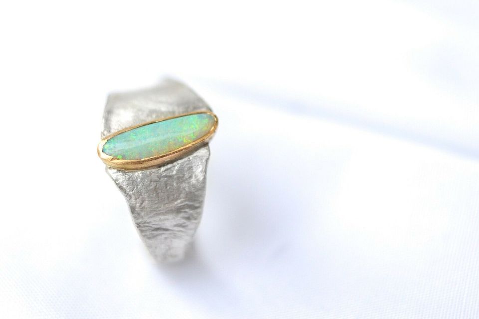 Ring Silber Gold 18 Karat Opal NEU Handarbeit Ehering Verlobung in Vörstetten