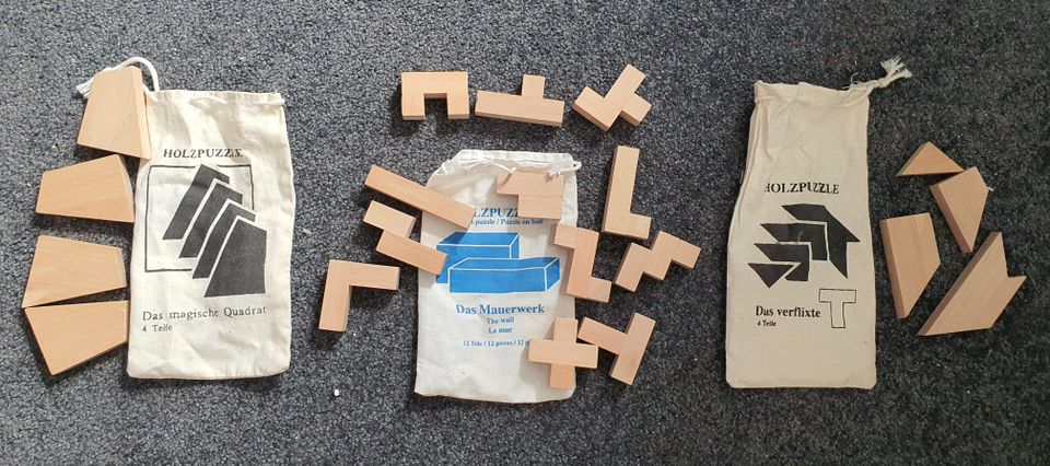 3 Holzpuzzle Denksport Rätselpuzzle Knobeln Tüfteln, vollständig in Landshut