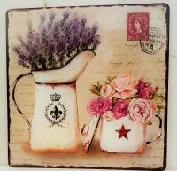 Blechschild Blumen Lavendel Gießkanne Rose Postkarte Shabby NEU Niedersachsen - Bissendorf Vorschau