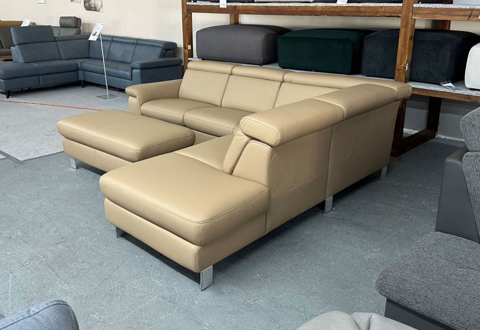 Ecksofa in Leder mit 2 elektrischen Relaxfunktionen und XXL Hocker | 0%  Finanzierung | Ledersofa