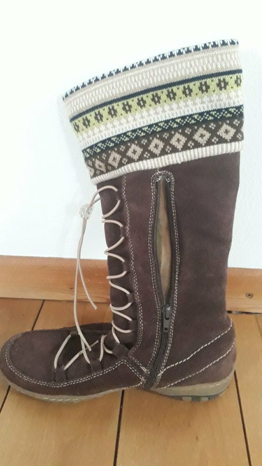 Damen Wildlederstiefel, gefüttert, Strickstulpe, Schnürapplikat. in Dalheim