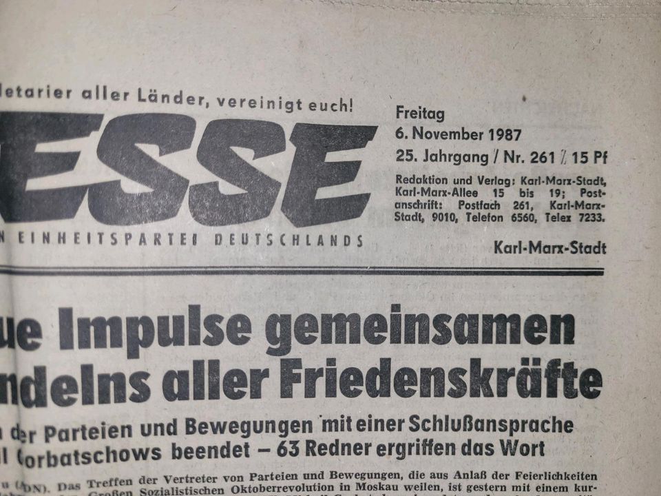 "Freie Presse" DDR-Zeitung vom 06. November 1987 in Chemnitz