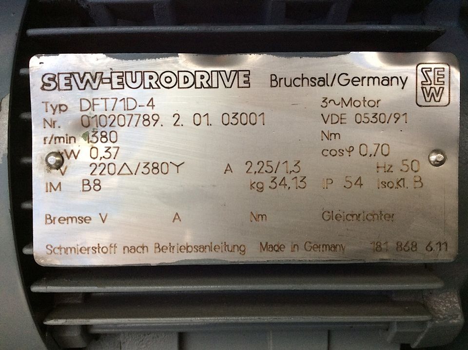 SEW EURODRIVE 3~Getriebemotor Typ: DFT71D-4 in Korschenbroich