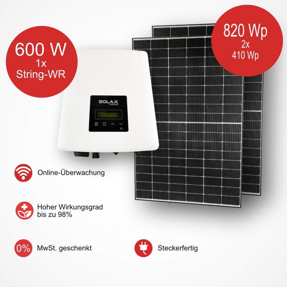 Premium Balkonkraftwerk - 600 Watt - 820 Wp PV Anlage Solarzelle in Pouch (Muldestausee)