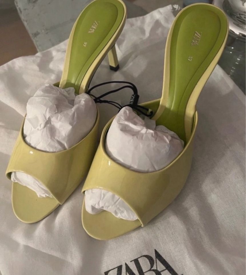 Zara tolle high Heel Sandalette Pumps Schuhe lime Lack 37 in Trier