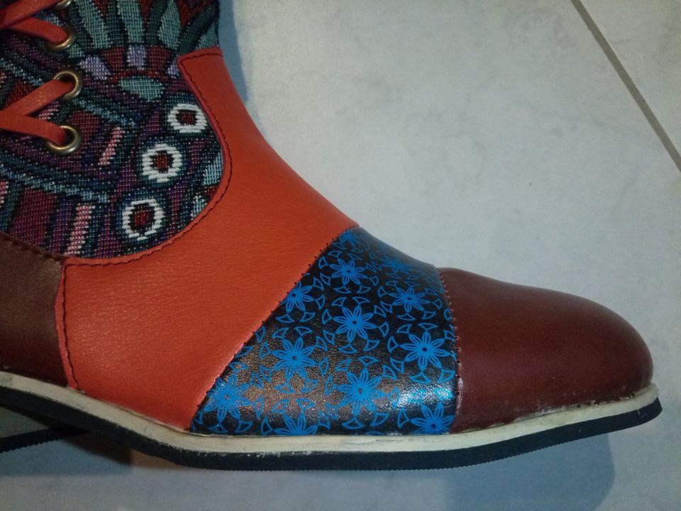 Ethno Hippie Boots Stiefeletten braun-bunt-orange-blau knöchelhoc in Isenbüttel