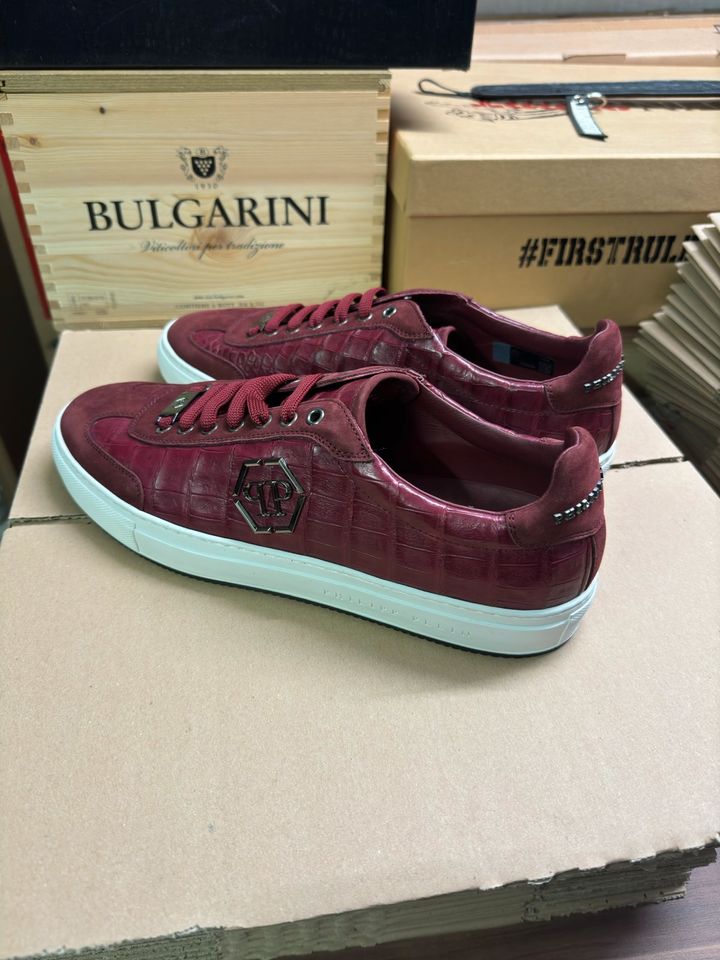 Philipp Plein Herren Schuhe Sneaker Burgundy Leder Croco Neu 44 in Augsburg