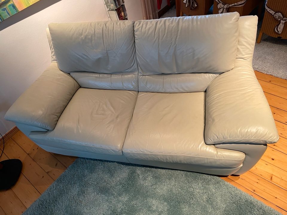 Couch 2 Sitzer - Sofa - echt Leder - Creme / beige in Lüdinghausen
