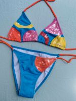 Bikini blau/bunt mit Pailletten Gr. XS/34 Hessen - Wiesbaden Vorschau