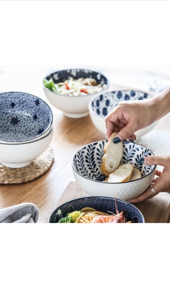 Keramik Müslischalen 6er Set im japanischen Stil,Blau und Weiß in Wuppertal