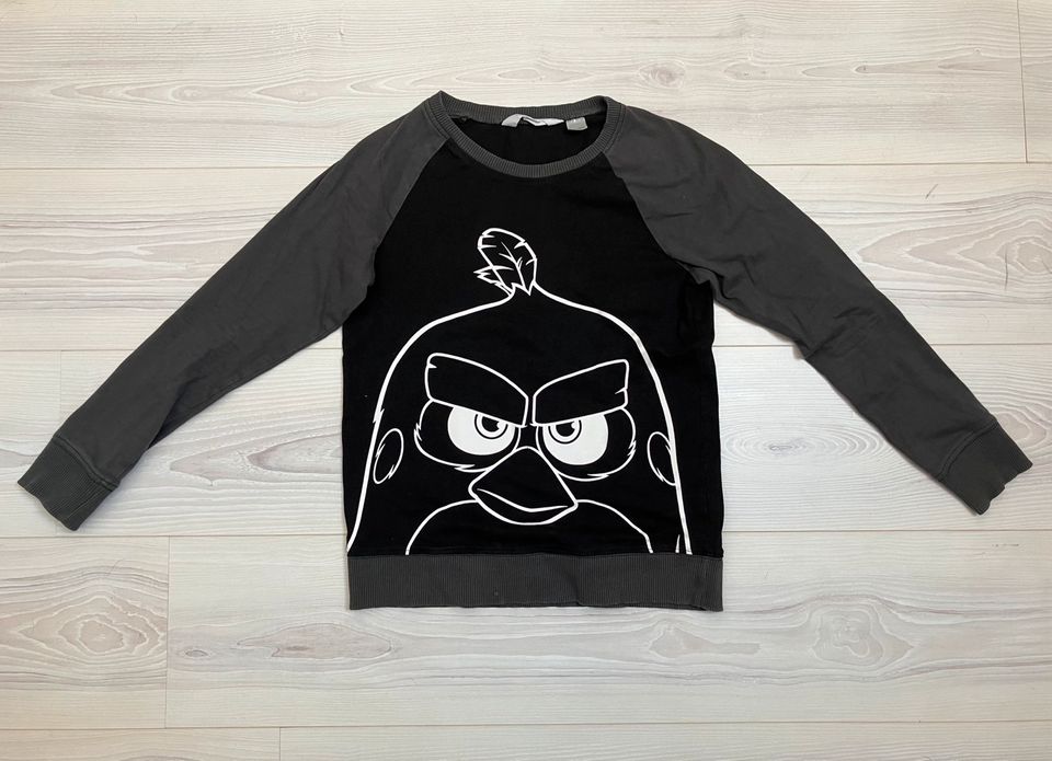 H&M Pullover Angry Birds 134 140 Junge Jungspulli schwarz weiß in Velten