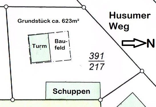 ❗Grundstück 623 m² mit ehem. Trafoturm Stromturm 5 Schuppen Turm Türmchen ❗Upjever❗ in Schortens