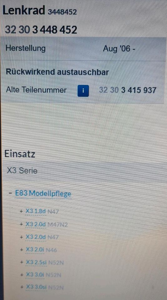 BMW Lenkrad X3 E83 Leder 32303448452 Lederlenkrad in Landshut