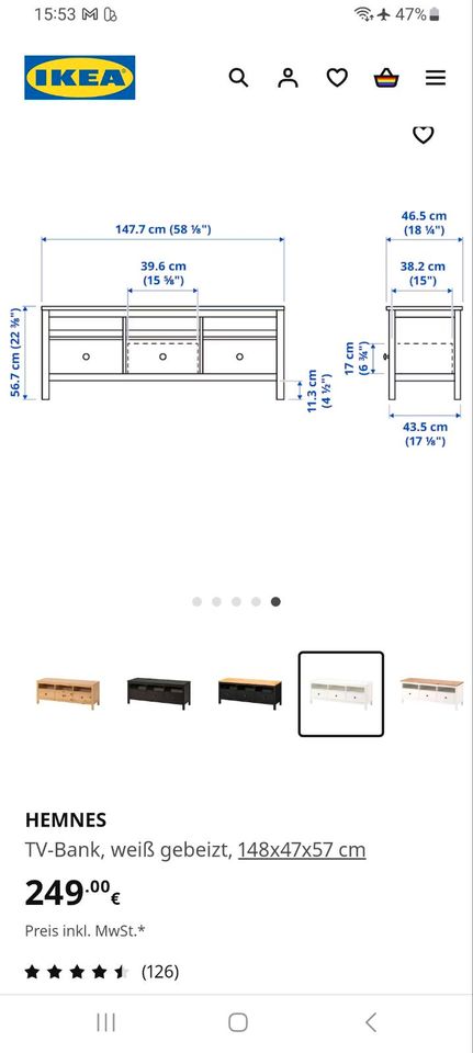 Ikea Hemnes Wohnwand Massivholz weiß TV-Bank Regal in Langenzenn