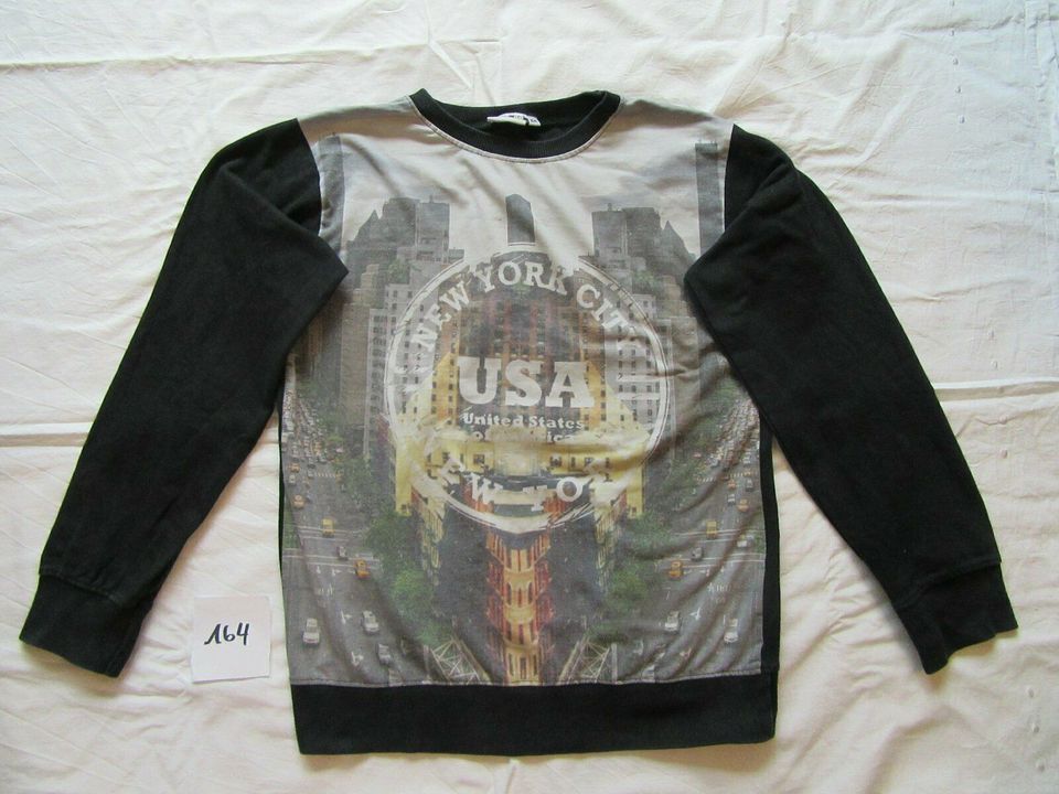 Gr 164 Sweat New York USA schwarz Druck Puli Oberteil Hoodie uni in Metzingen