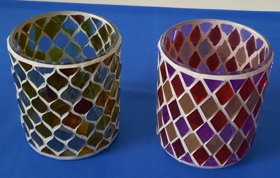 2 Glas-Teelichthalter - Mosaik - auch einzeln - unbenutzt in Barth