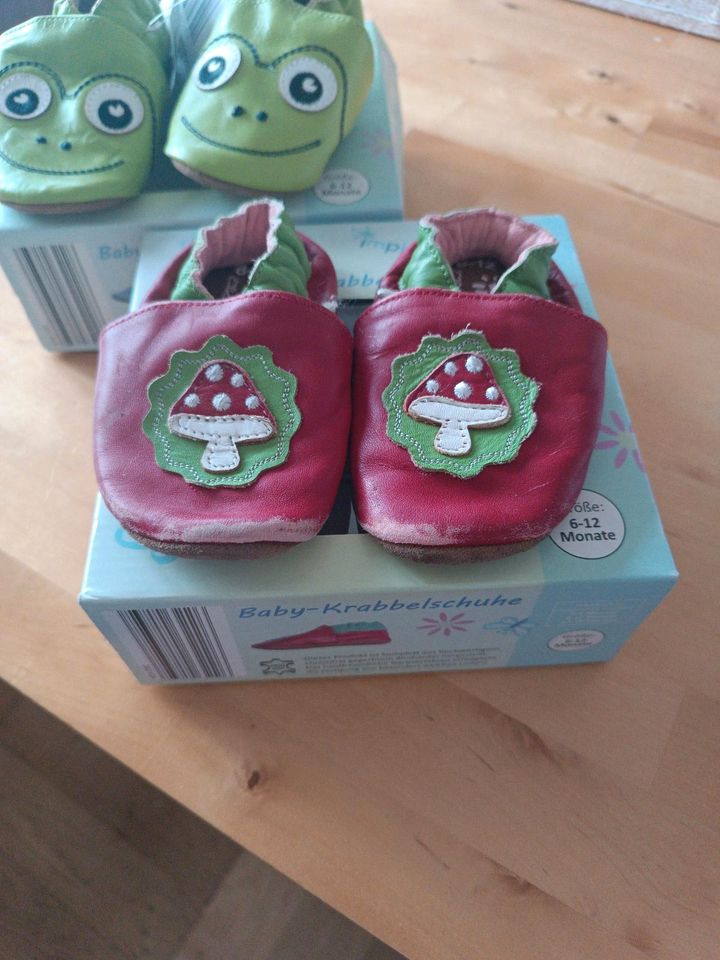 Baby Krabbelschuhe Lederschuh 6-12 Monate Mädchen Girls rot Pilz in Feuchtwangen