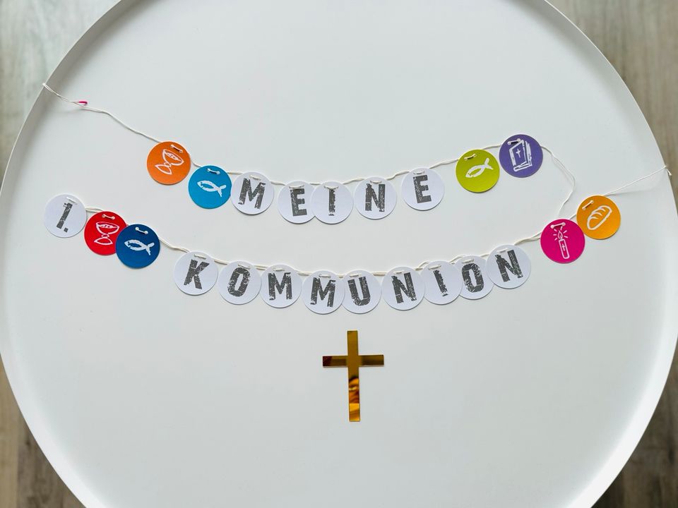 Set: Partybanner „Meine 1. Kommunion“ & Kreuz-Kuchenaufleger in Carlsberg