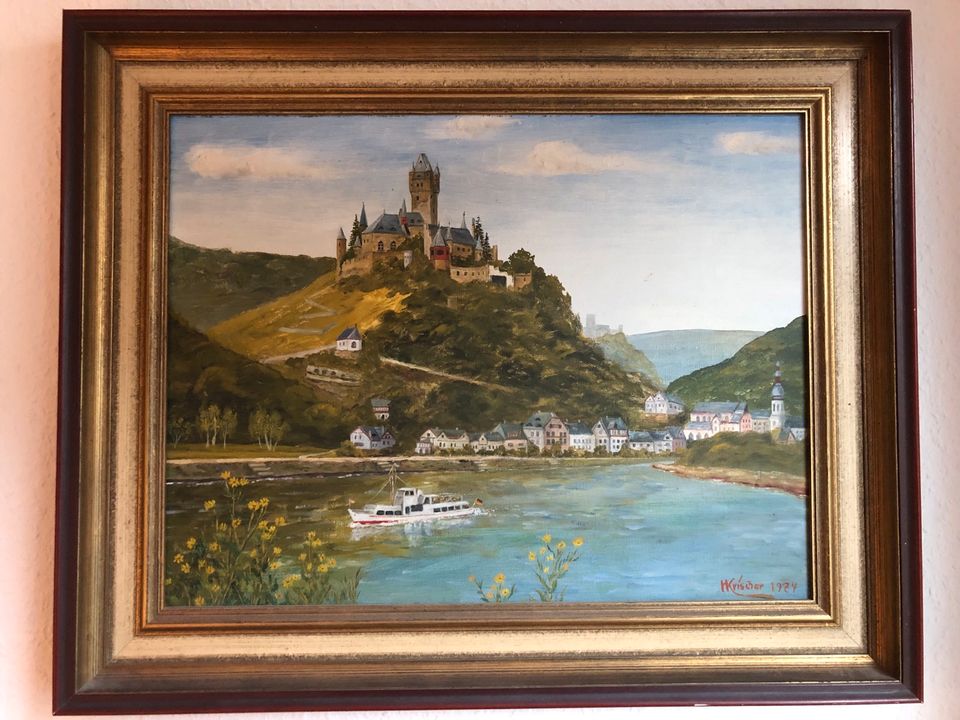 Ölbild  Reichsburg mit Promenade Cochem,Maler H.Krischer,Cochem-M in Cochem an der Mosel