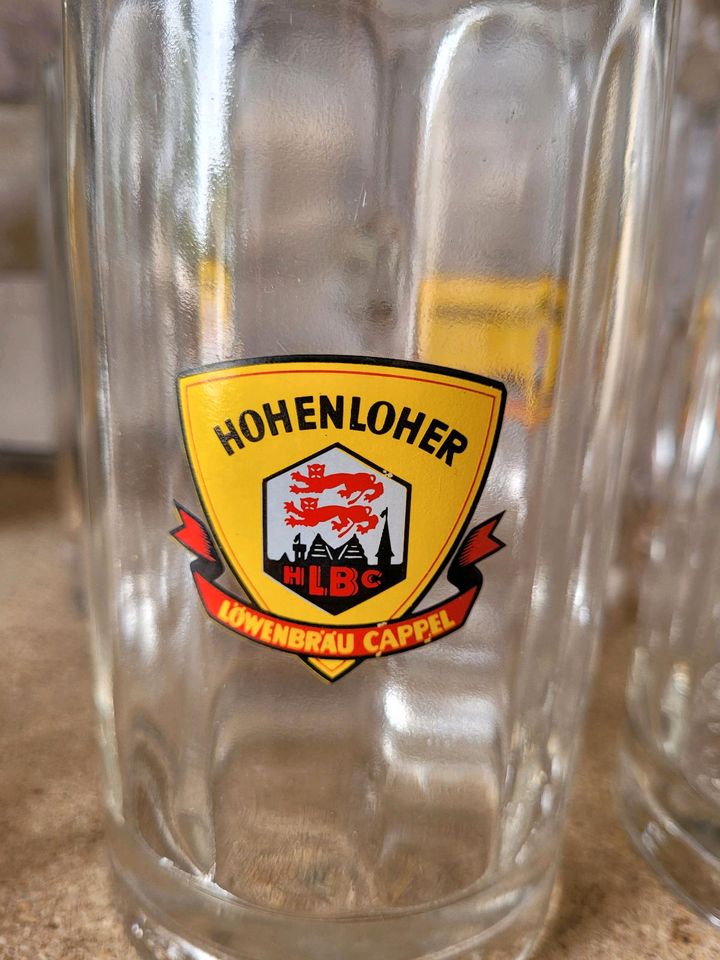 6 Hohenloher Löwenbräu Cappel Bierhumpen mit 6 Bierdeckel in Öhringen