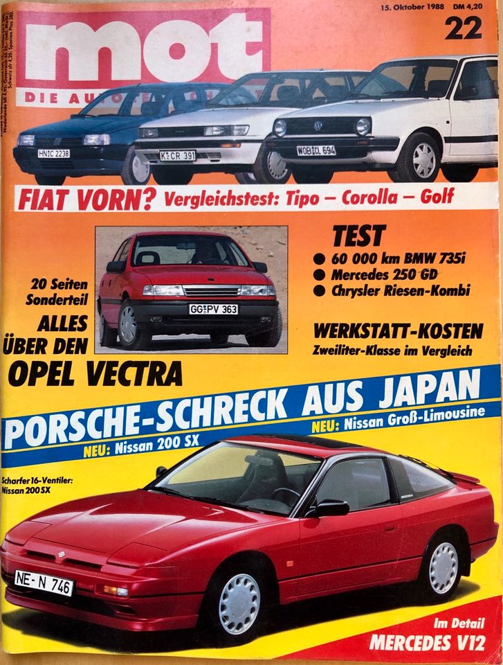 MOT die Auto Zeitschrift 22/1988 Nissan 200SX Opel Vetra BMW 735i in Essen