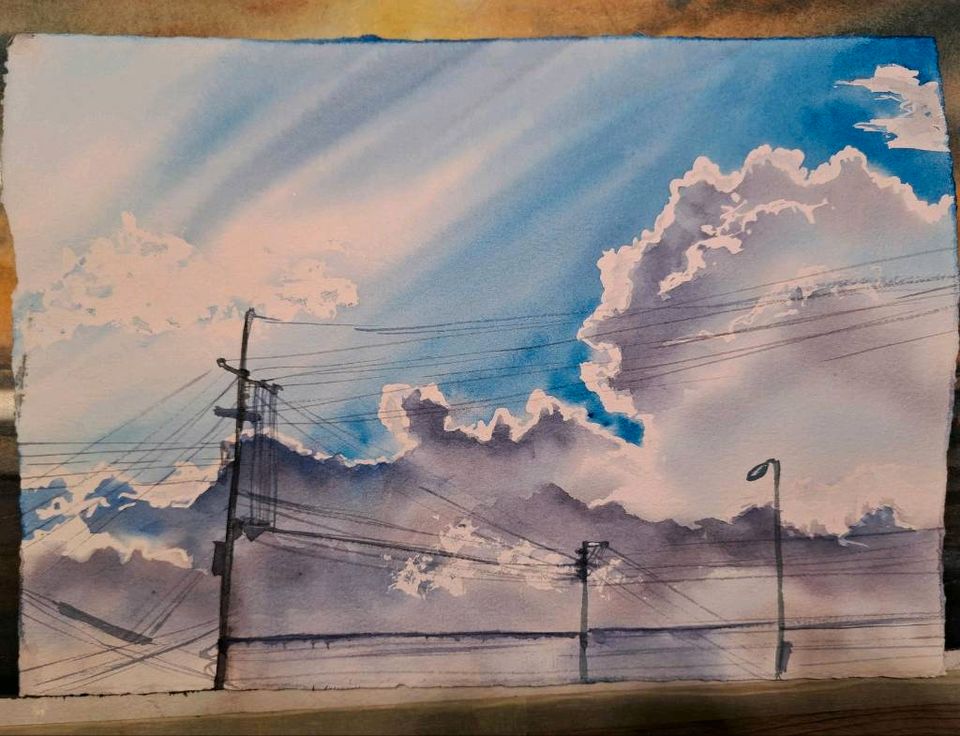 Aquarell Bild selbstgemalt Maße 21x30* Wolken Himmel in Rostock