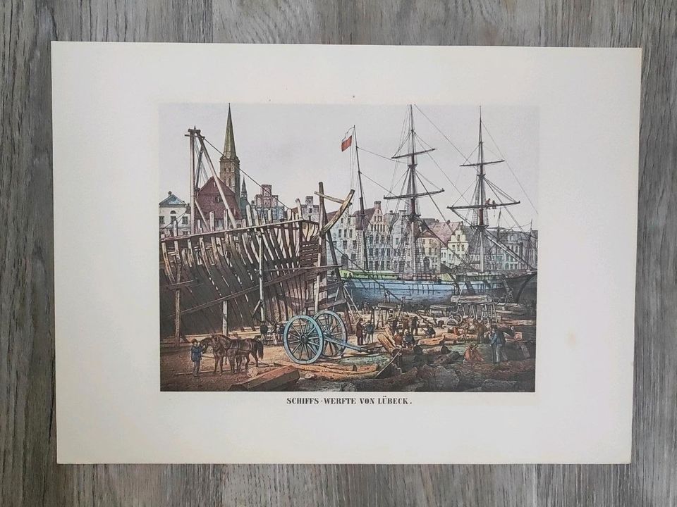 Bild  Lübeck  Schiffs-Werfte Lübeck Guckkastenbild Lithografie in Itzehoe