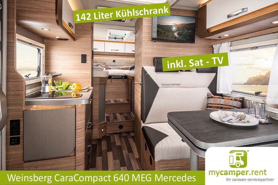 Weinsberg CaraCompact 640 MEG Edition Pepper Mercedes mieten - Deluxe Wohnmobil für 2-3 Personen 170PS Automatik Smart TV und Satanlage Sprinter 3,5t Zulassung IsoFix Autark-Solar Paket in Kerken